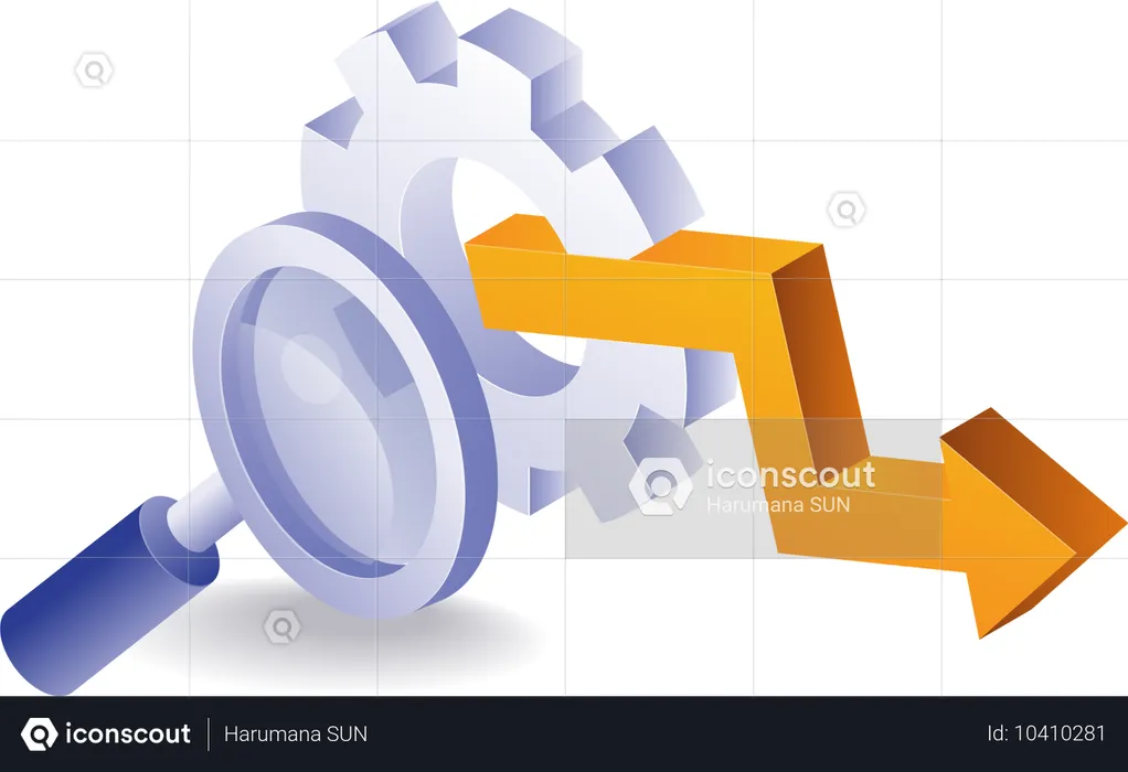 Automatic gear with magnifying glass arrow  Illustration