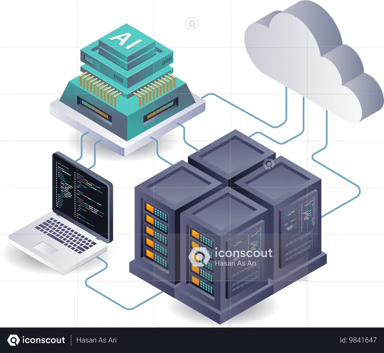 Automatisierte künstliche Intelligenz analysiert Cloud-Server-Daten  Illustration