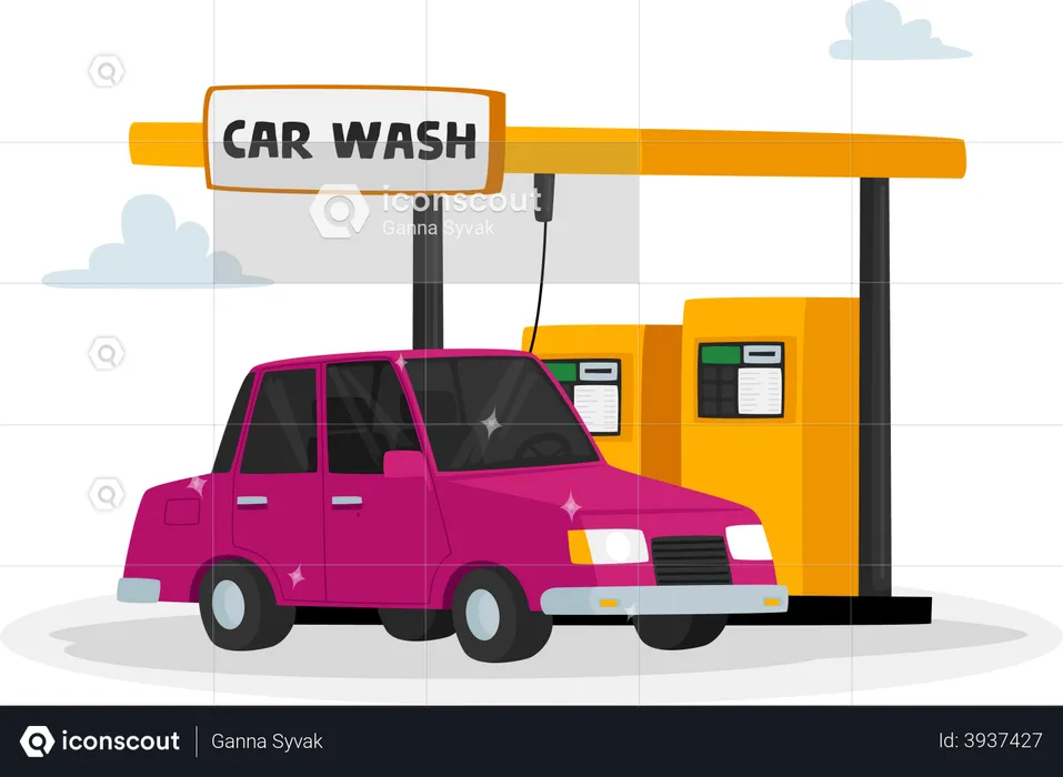 Automobile in Car Wash Service  Illustration