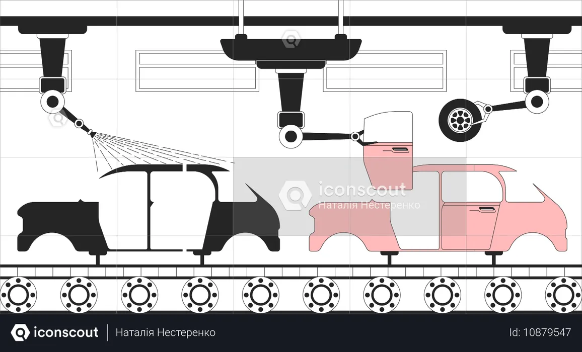 Automotive manufacturing line in car manufacturing  Illustration