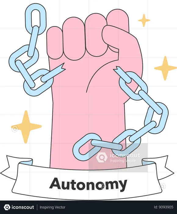 Autonomy with clenched fist breaking chains  Illustration