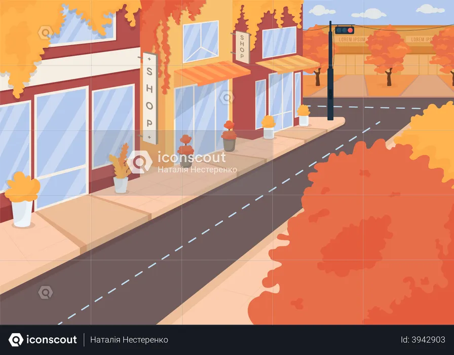 Autumn city street  Illustration