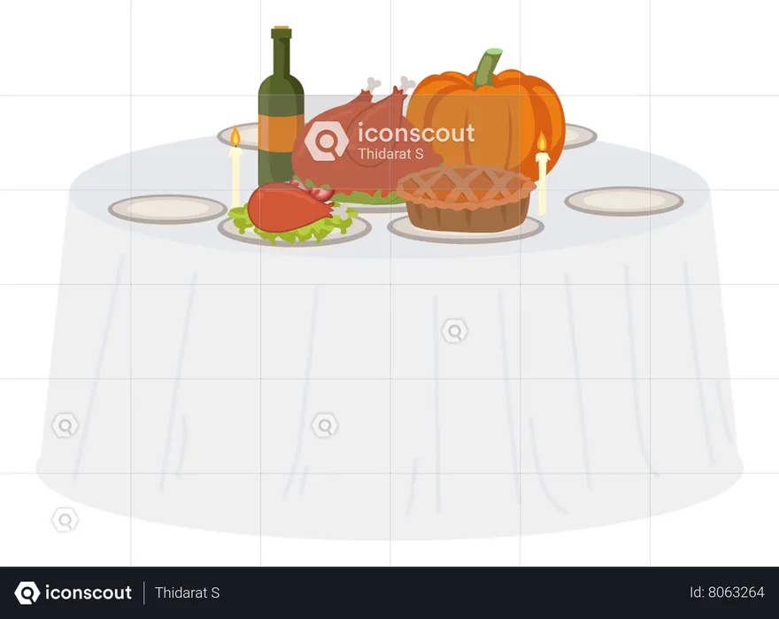 Autumn Harvest Thanksgiving Table  Illustration