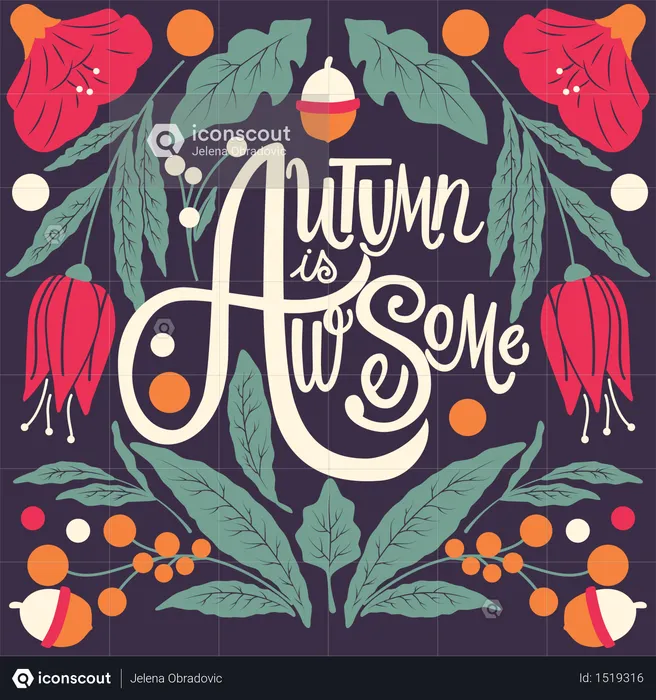Autumn is awesome, hand lettering typography modern poster design  Illustration
