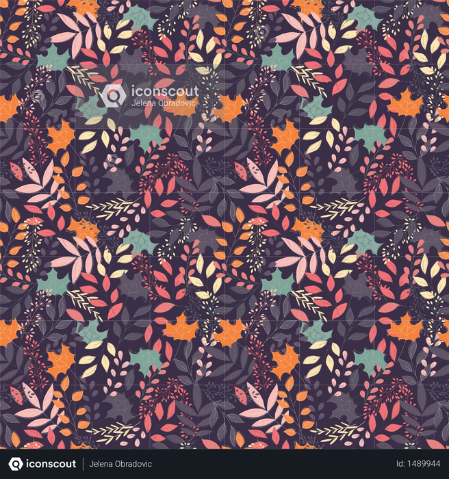 Autumn seamless pattern with floral decorative elements, colorful design Illustration