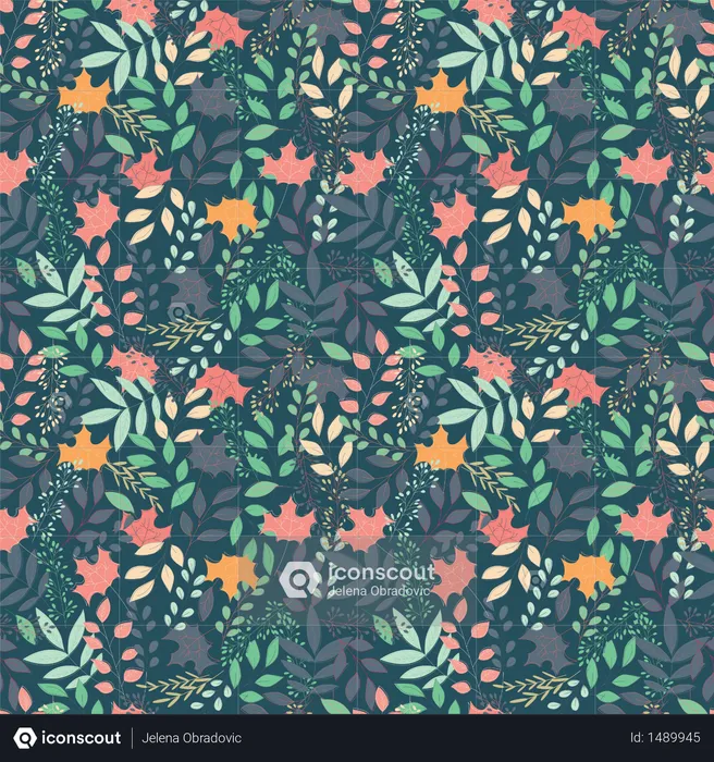 Autumn seamless pattern with floral decorative elements, colorful design  Illustration