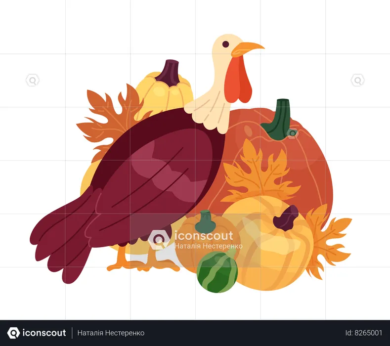 Autumn turkey pumpkins  Illustration