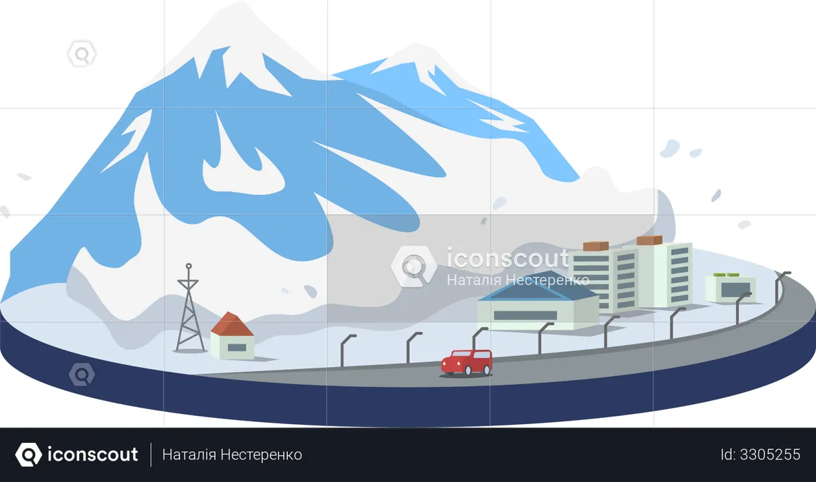 Avalanche in city  Illustration