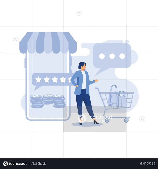 Avaliação de comentários de clientes em compras on-line  Ilustração