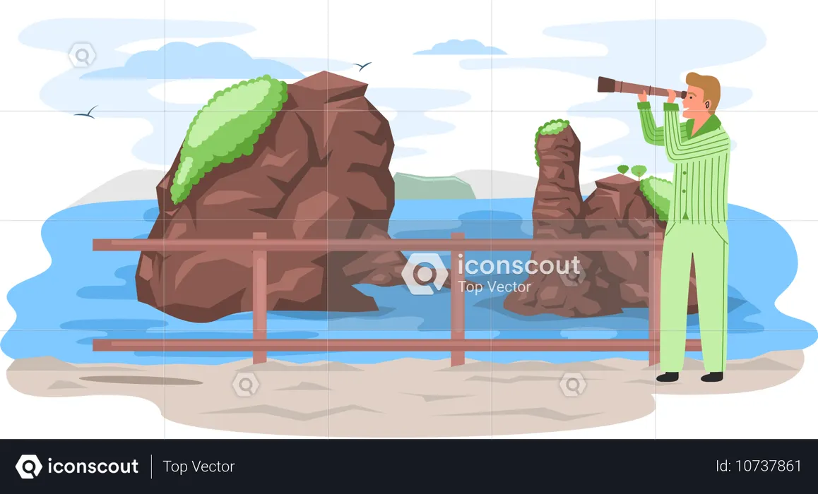 Aventurero explorando nuevos lugares  Ilustración