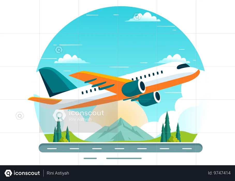 Avião decola da pista  Ilustração