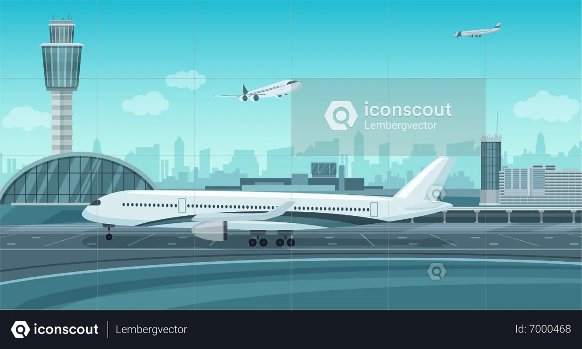 Avião esperando no aeroporto  Ilustração