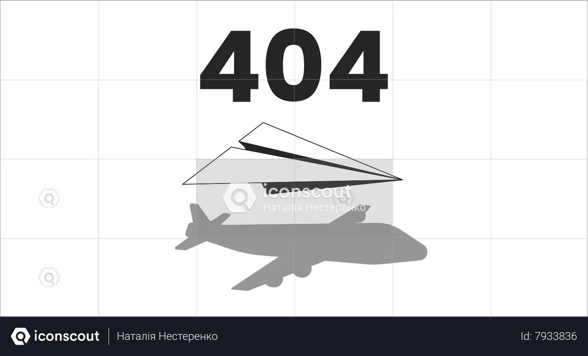 Avión de papel con sombra error 404  Ilustración