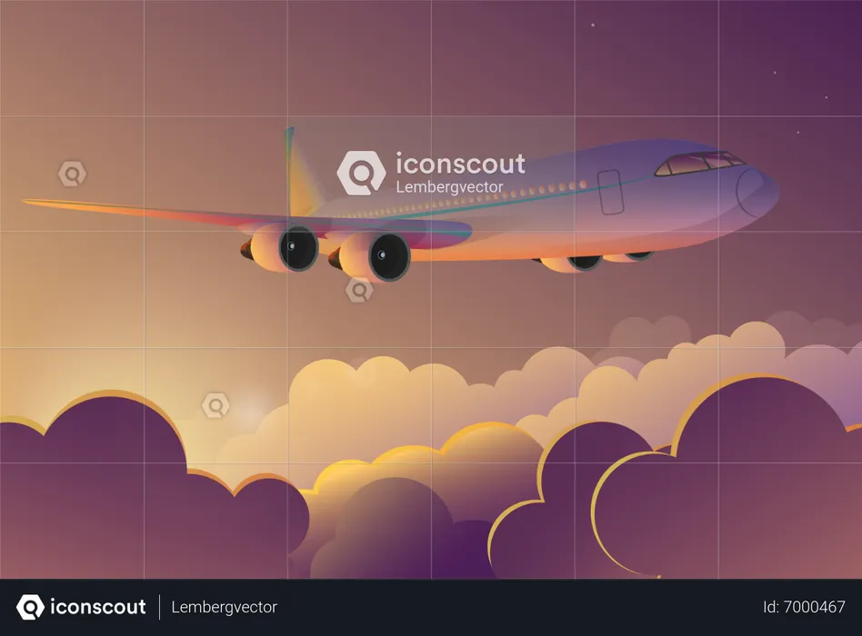 Avión volando en el aire  Ilustración