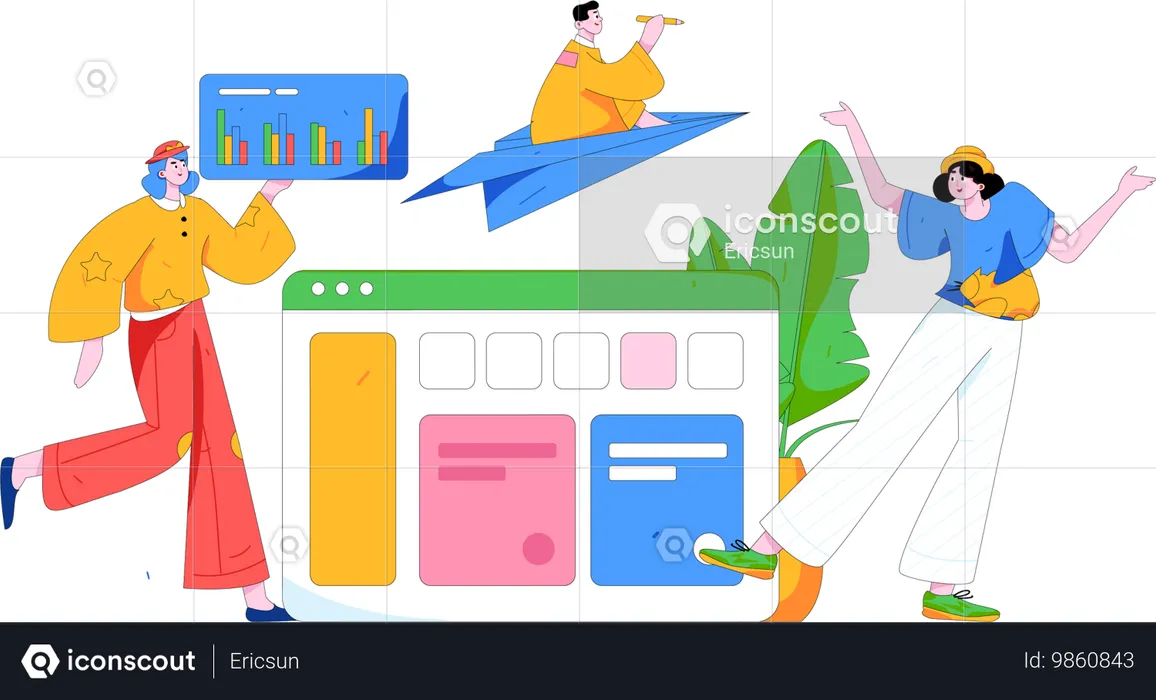 L'équipe examine les données statistiques de l'entreprise  Illustration