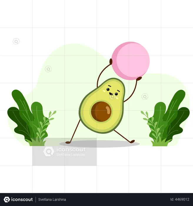 Avocado doing yoga with ball  Illustration