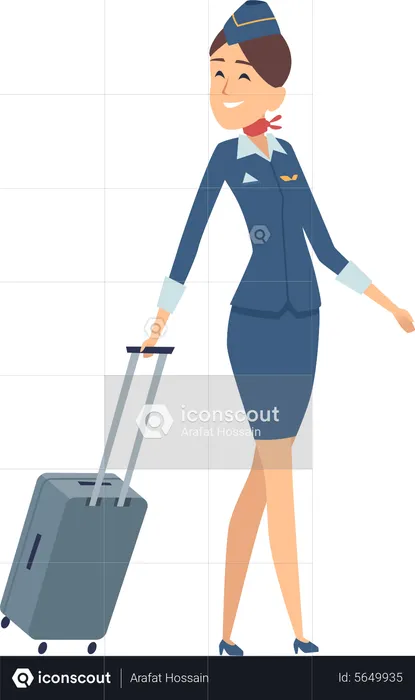 Azafata de avión con equipaje  Ilustración
