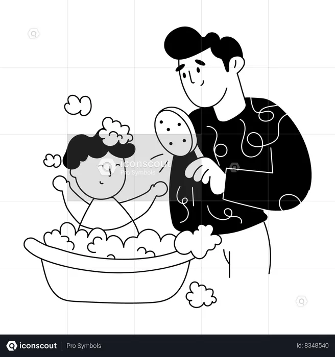 Baby Bathing  Illustration