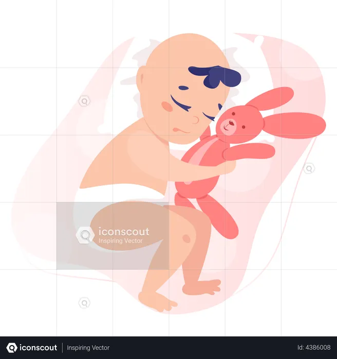 Baby boy playing with teddy  Illustration