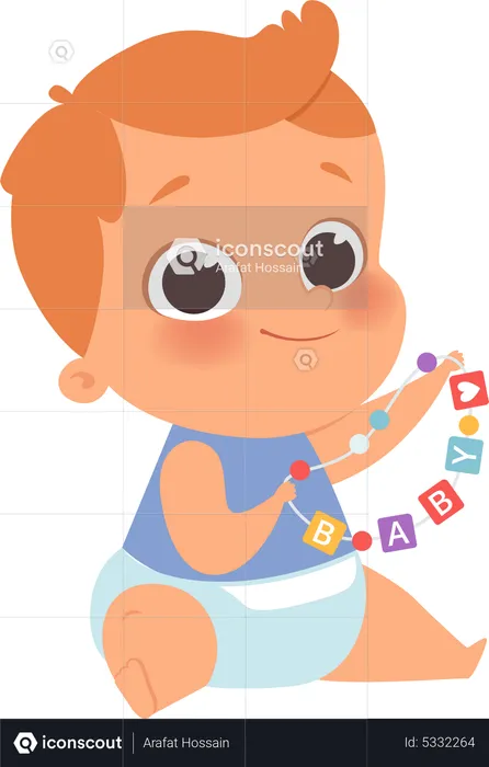 Baby boy playing with toy  Illustration