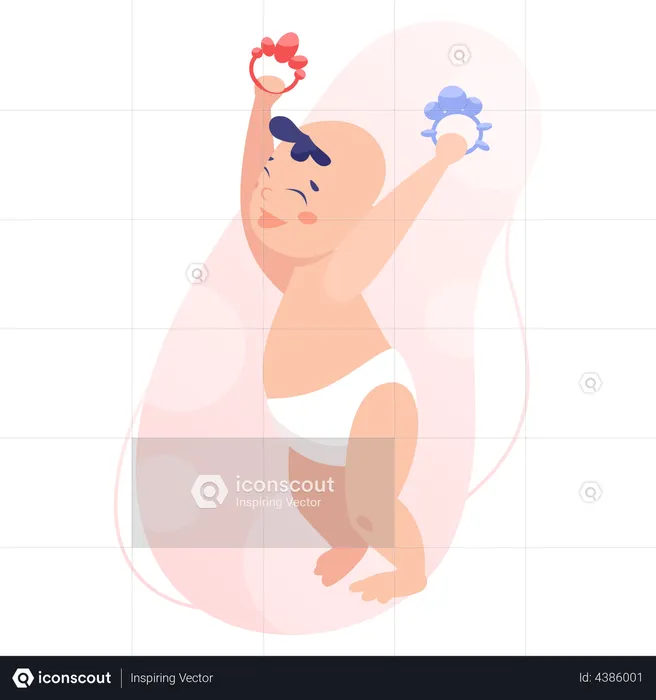 Baby boy playing with toys  Illustration