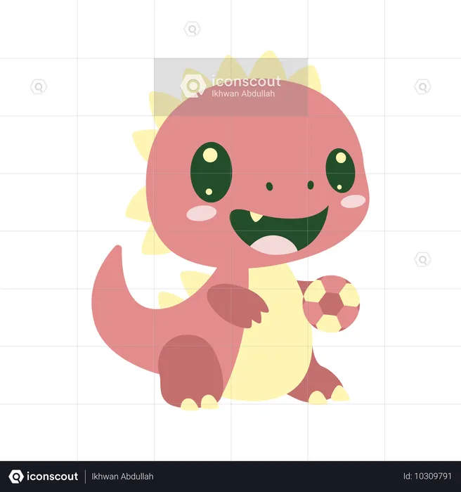 Baby Dino Dinosaur Animal Mascot Character Playing Ball  Illustration