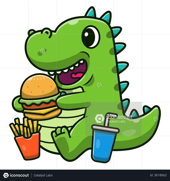 Baby dinosaurs eating  Illustration