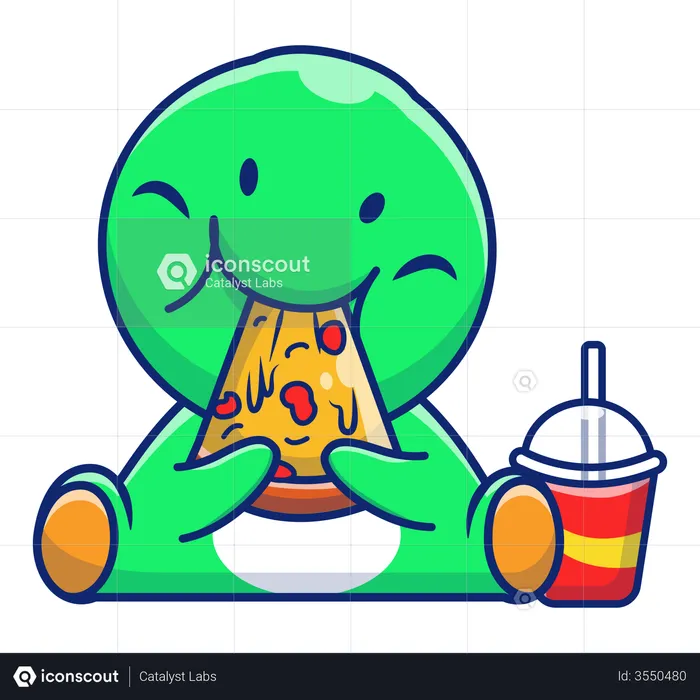 Baby dinosaurs eating pizza  Illustration