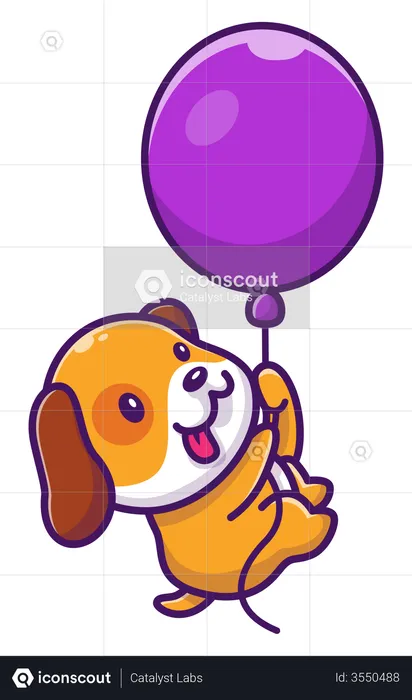 Baby dog holding balloon  Illustration