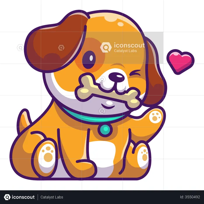 Baby dog holding bone in mouth  Illustration