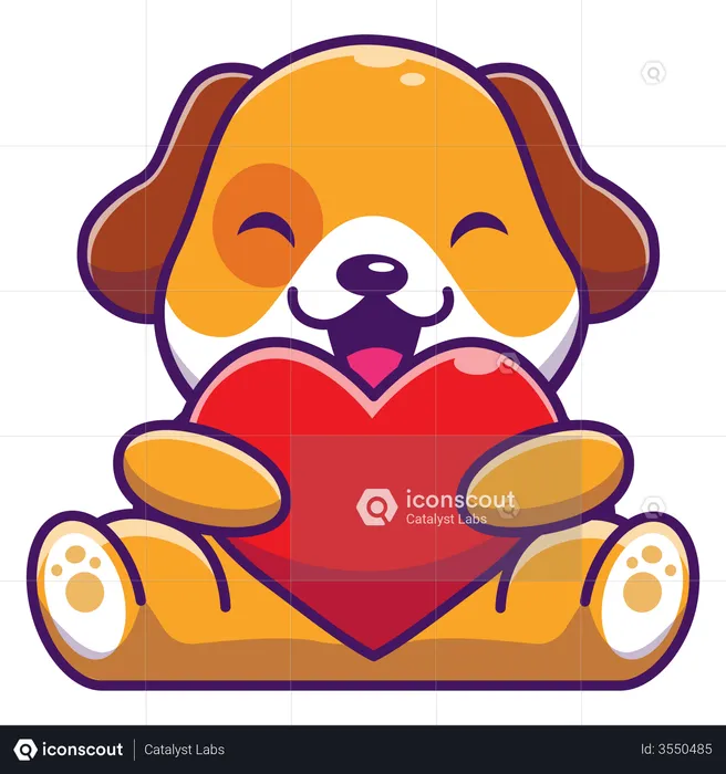 Baby dog holding heart  Illustration