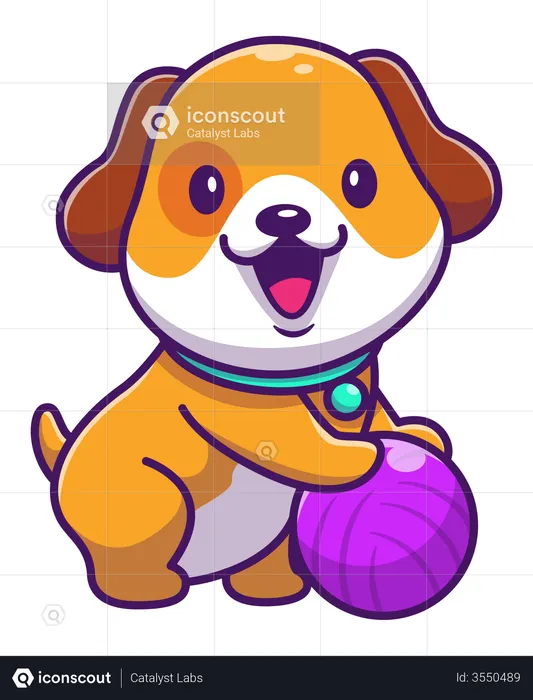 Baby dog playing with ball  Illustration