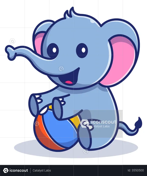 Baby elephant playing with ball  Illustration