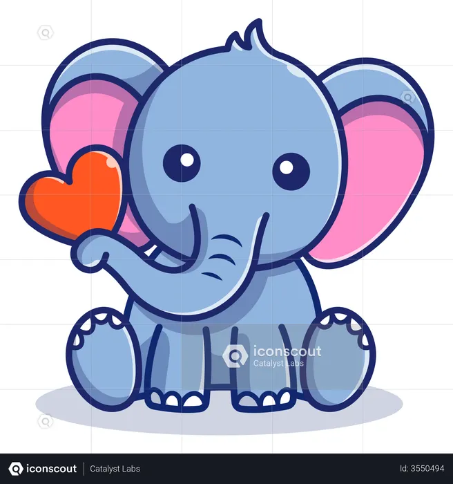 Baby elephant with heart  Illustration