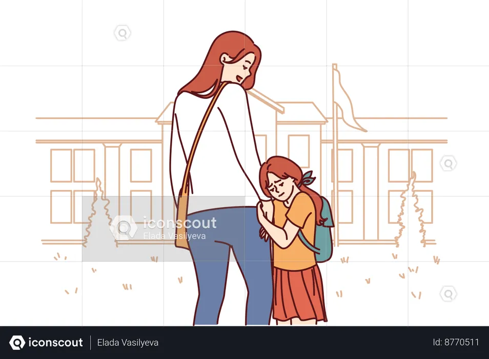 Baby girl cries while mother drops her at school  Illustration