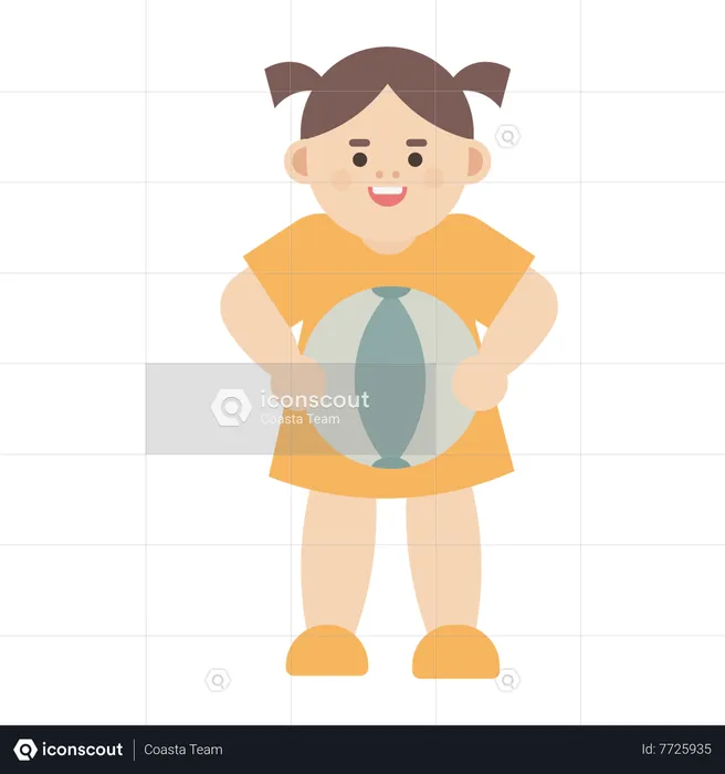 Baby Girl holding  ball  Illustration