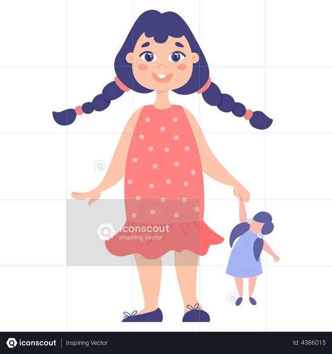 Baby girl with doll  Illustration