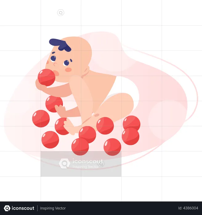 Baby in diaper playing with toys and crawling  Illustration