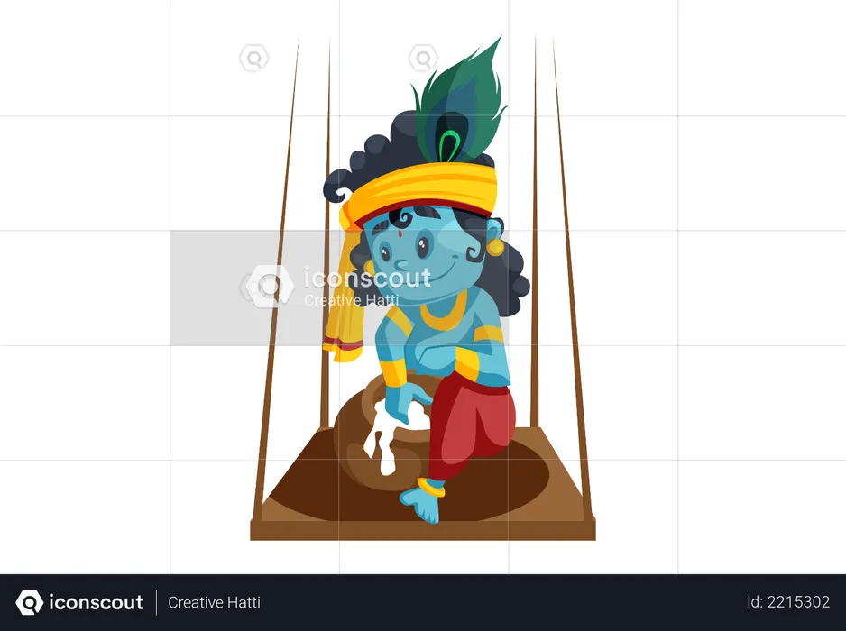 Baby Lord Krishna Eating Butter From Pot  Illustration