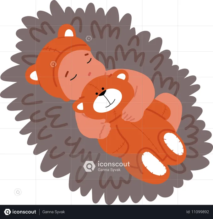 Baby schläft im Bärenkostüm  Illustration