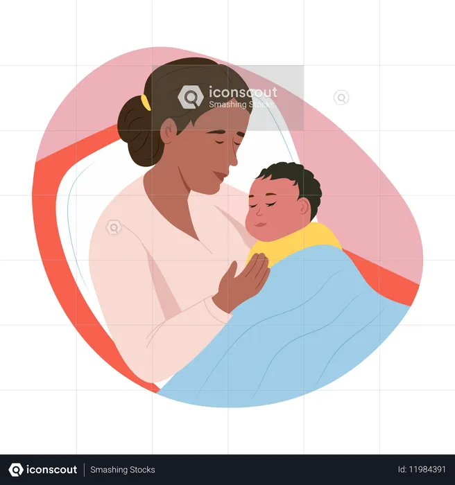 Baby schläft auf Mutters Schoß  Illustration
