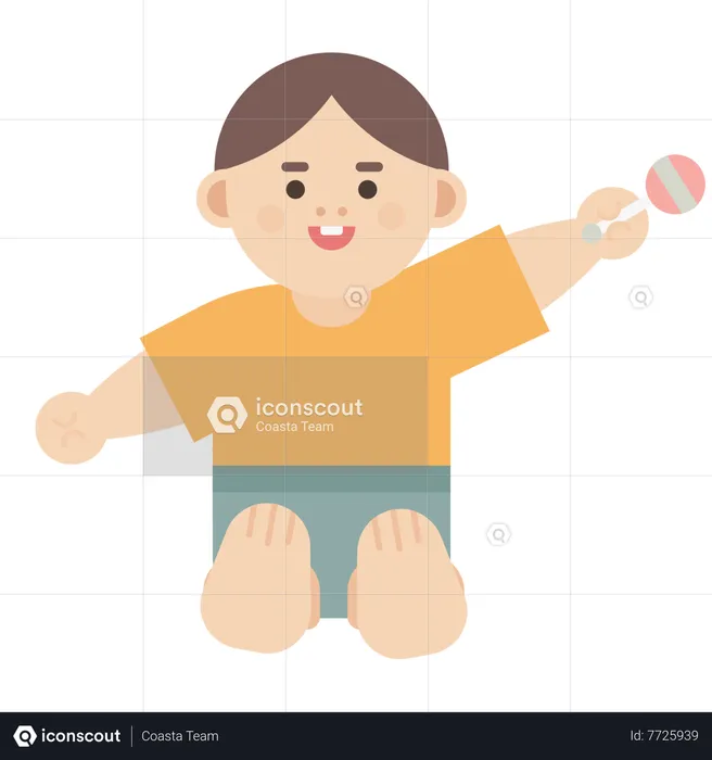 Baby sitting and holding toy  Illustration