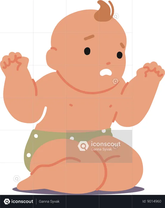 Baby Sitting On Floor With Upset Face  Illustration