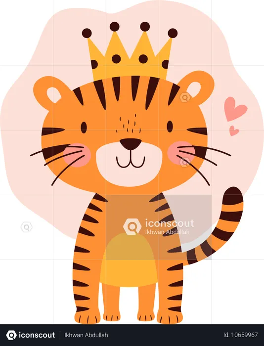 Baby tiger wearing crown  Illustration