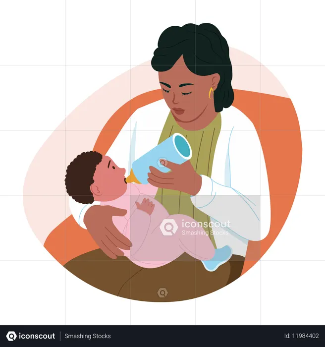 Baby trinkt Milch aus der Flasche  Illustration