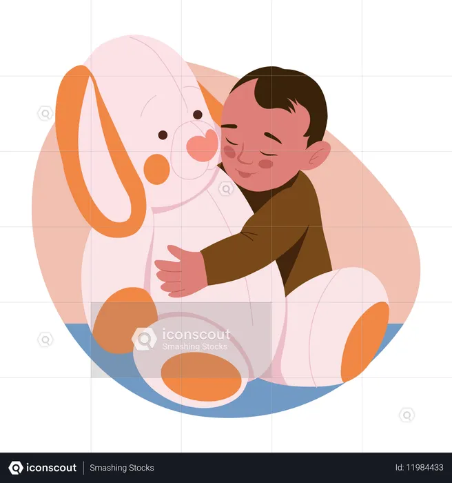 Baby umarmt Spielzeug  Illustration