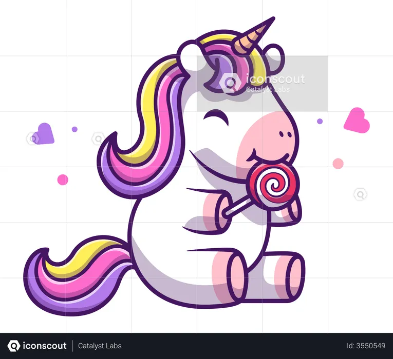 Baby unicorn eating candy  Illustration
