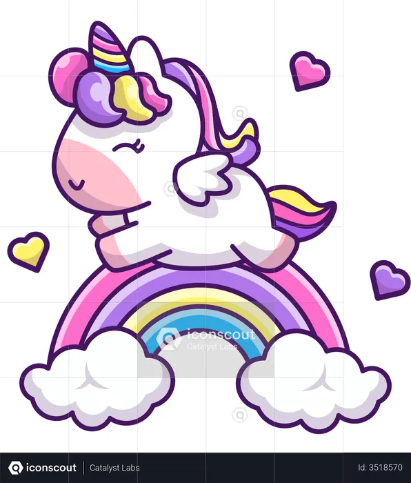 Baby Unicorn flying on rainbow  Illustration
