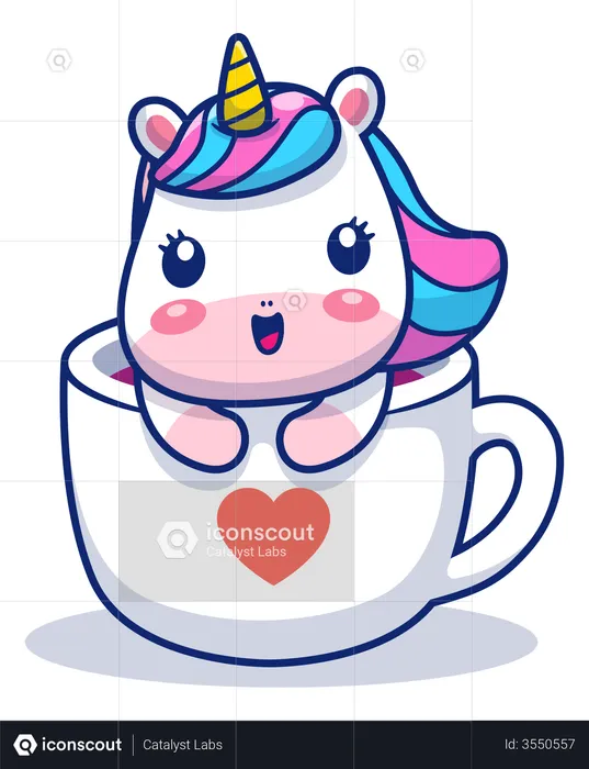 Baby unicorn in coffee mug  Illustration