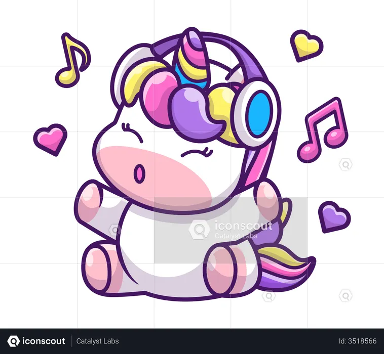 Baby Unicorn listening music  Illustration
